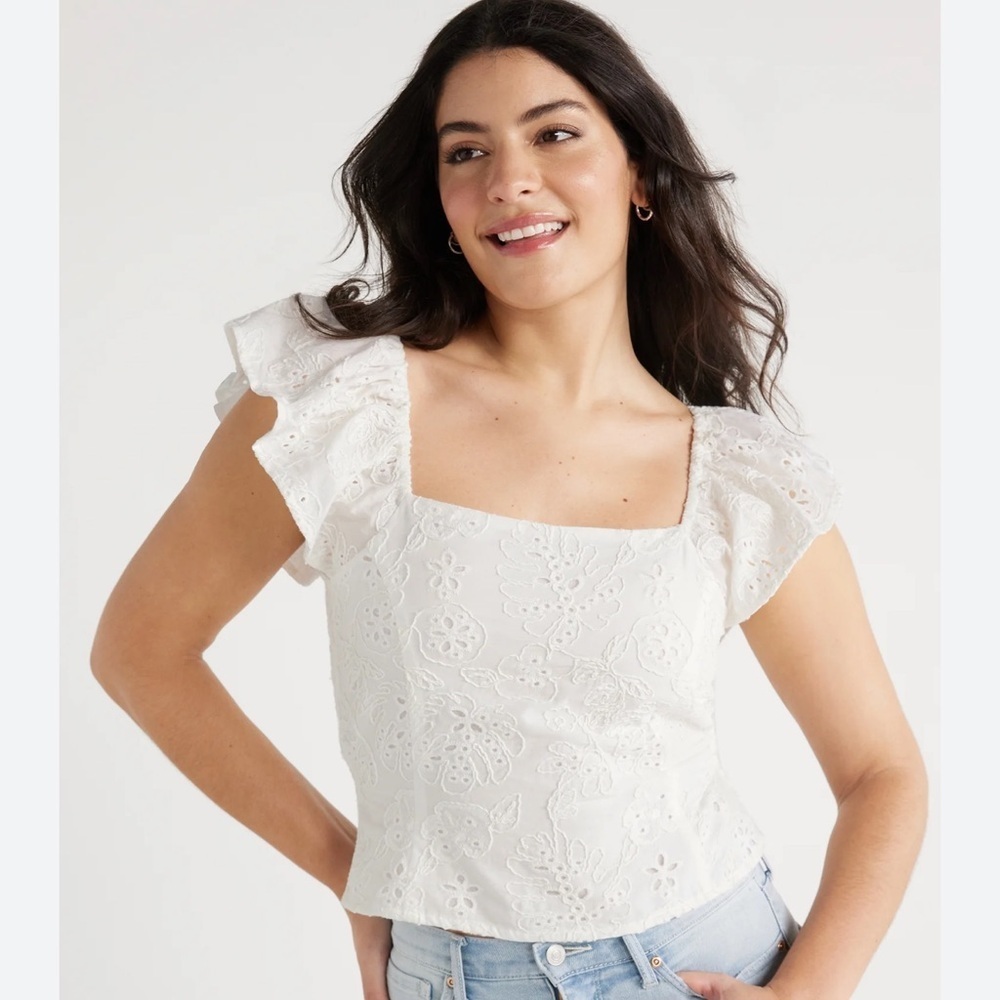 Sofia Jeans Women's Eyelet eRuffle Sleeve Top, Size::XXXL